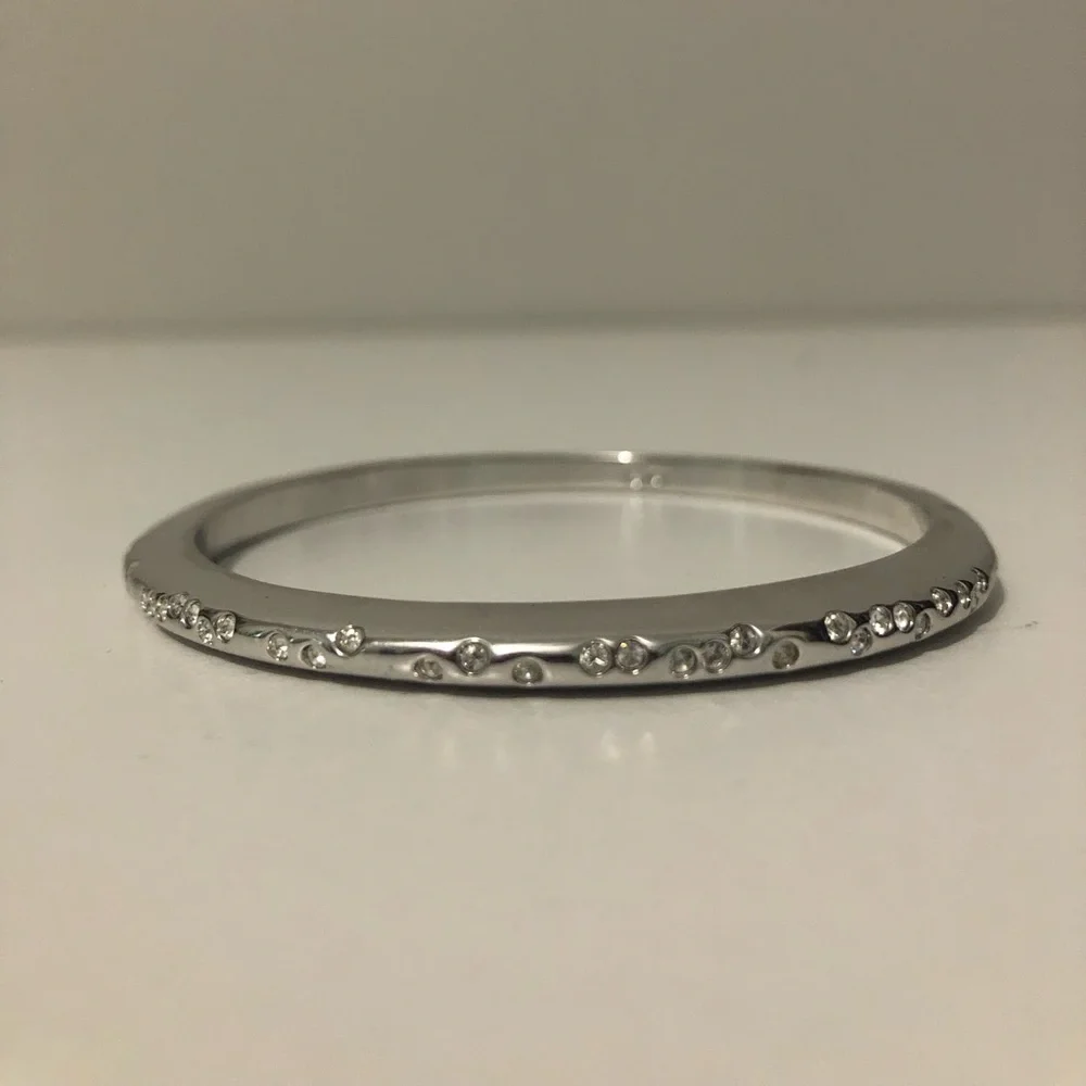 Swarovski Crystal Accent Bangle Bracelet Silvertone Asymmetrical